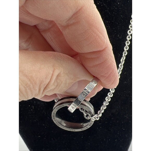 Eternal Love Intertwined Rings Pendant Necklace- Silver Tone/Black - - Picture 4 of 9